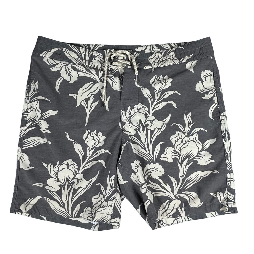 Faherty Brand Mens Floral Board Shorts Charcoal Grey Iris Swim Trunks 33/37"act.
